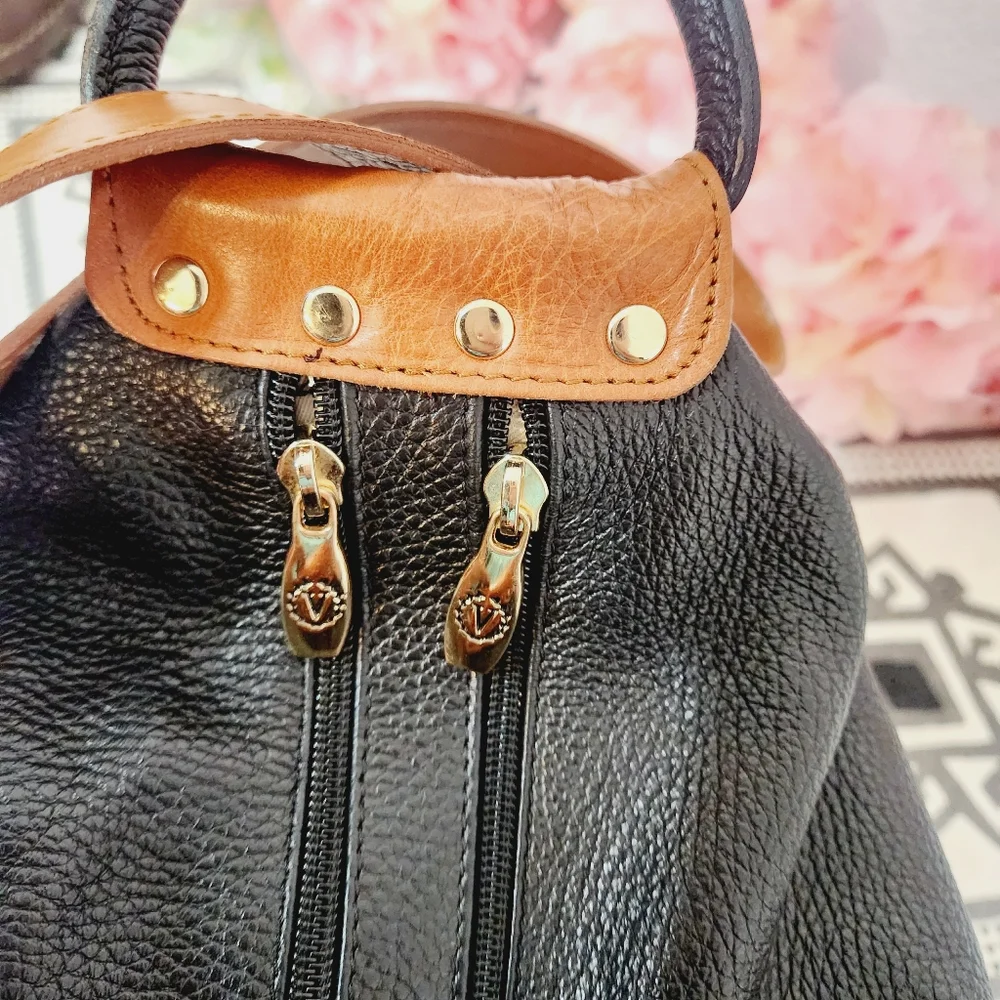 Authentic Valentina Handbag/Sling Backpack Color Black and Tan_5